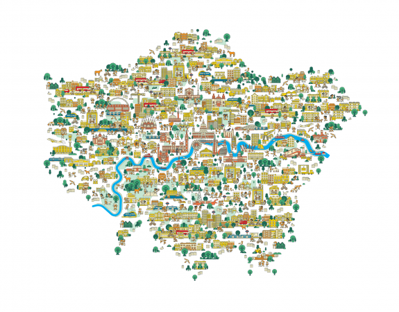 Illustration of London map and its landmarks