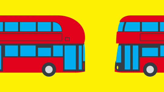 A graphic of two London buses